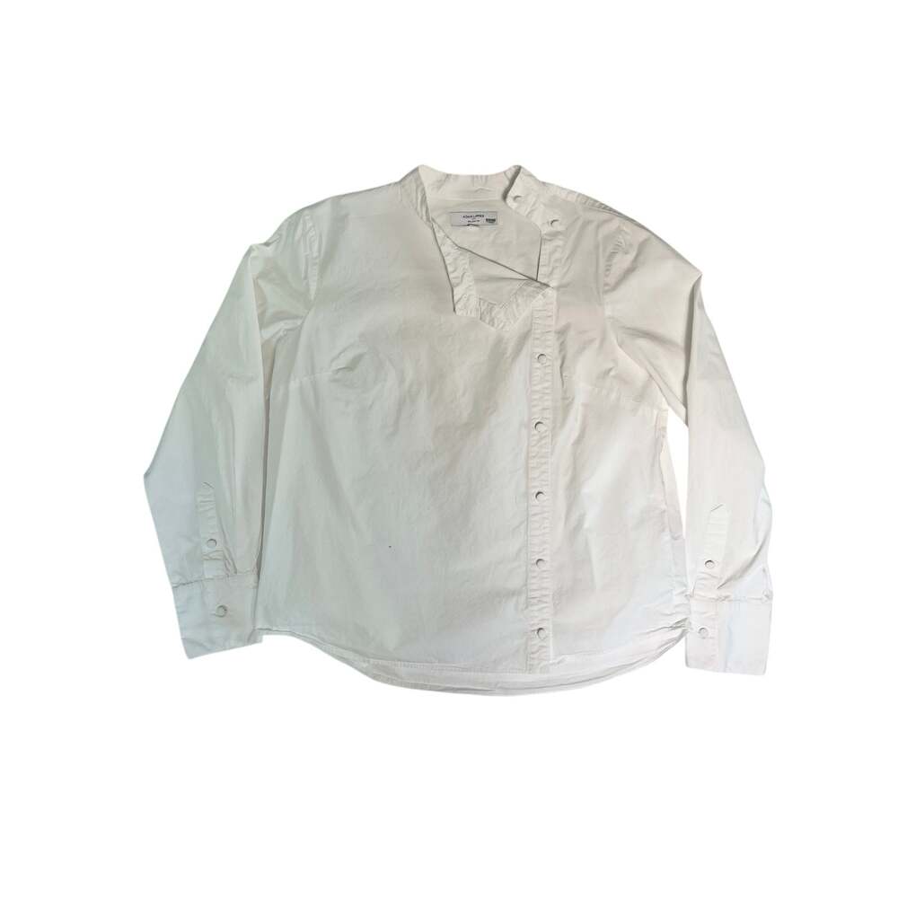 Adam Lippes Shirt 10 White Cotton Asymmetric Button Front Long Sleeve Minimalist